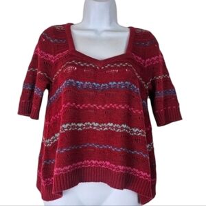 Free People Angora Blend Knit Sweater Medium Red Striped Keyhole Back